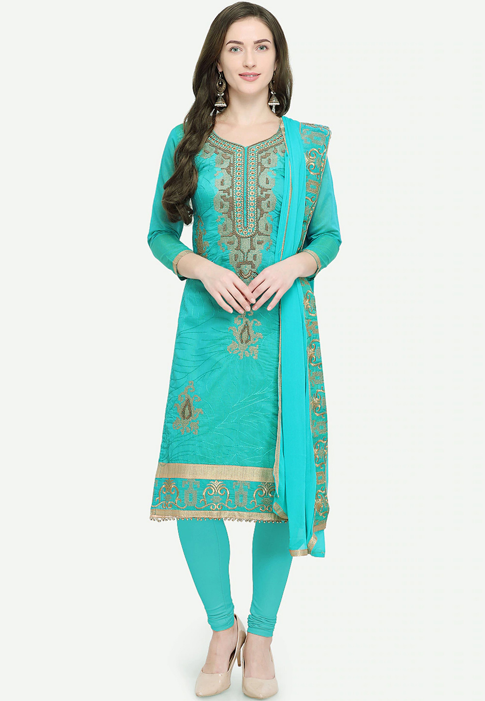 Sea Green Cotton Pakistani Suit 259003