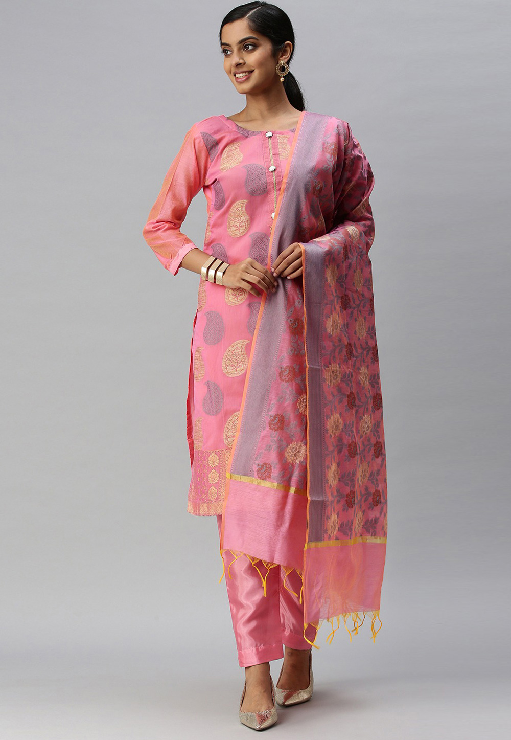 Pink Banarasi Silk Pakistani Suit 259005