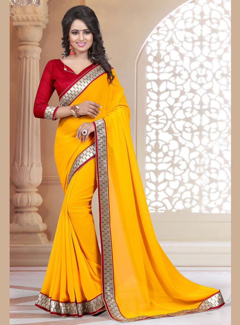 Yellow Georgette Saree With Blouse 71880