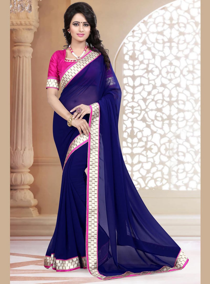 Navy Blue Georgette Saree With Blouse 71884