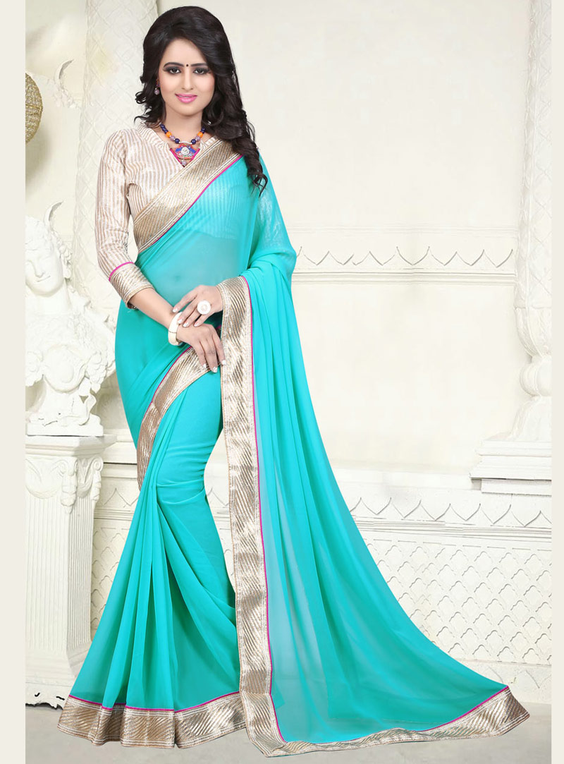 Sky Blue Georgette Saree With Blouse 71886