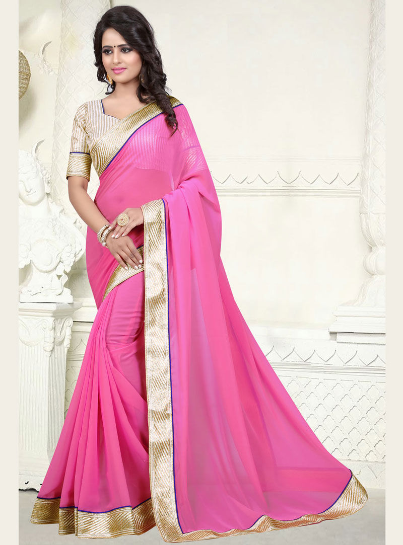 Pink Georgette Saree With Blouse 71887