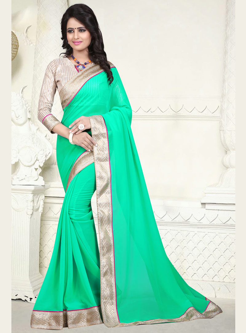 Sea Green Georgette Saree With Blouse 71888
