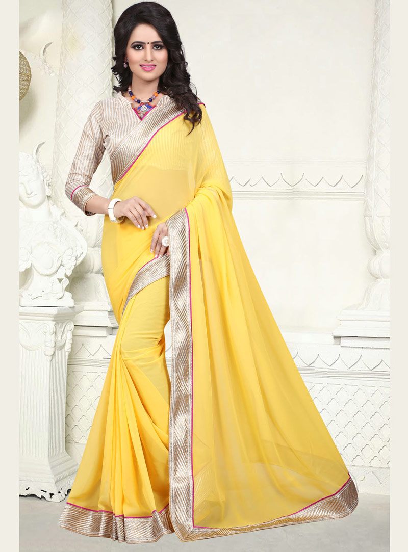 Yellow Georgette Saree With Blouse 71889