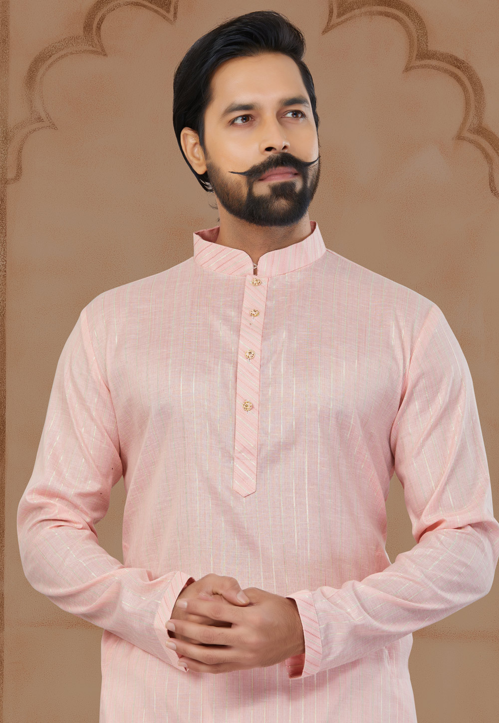 Buy Light Pink Cotton Half Sleeve Kurta Pyjama Online at Best Price