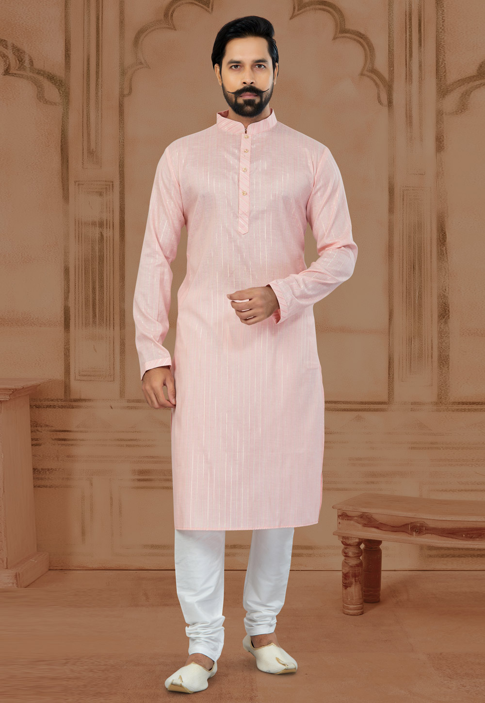 Light Pink Cotton Kurta Pajama 269724