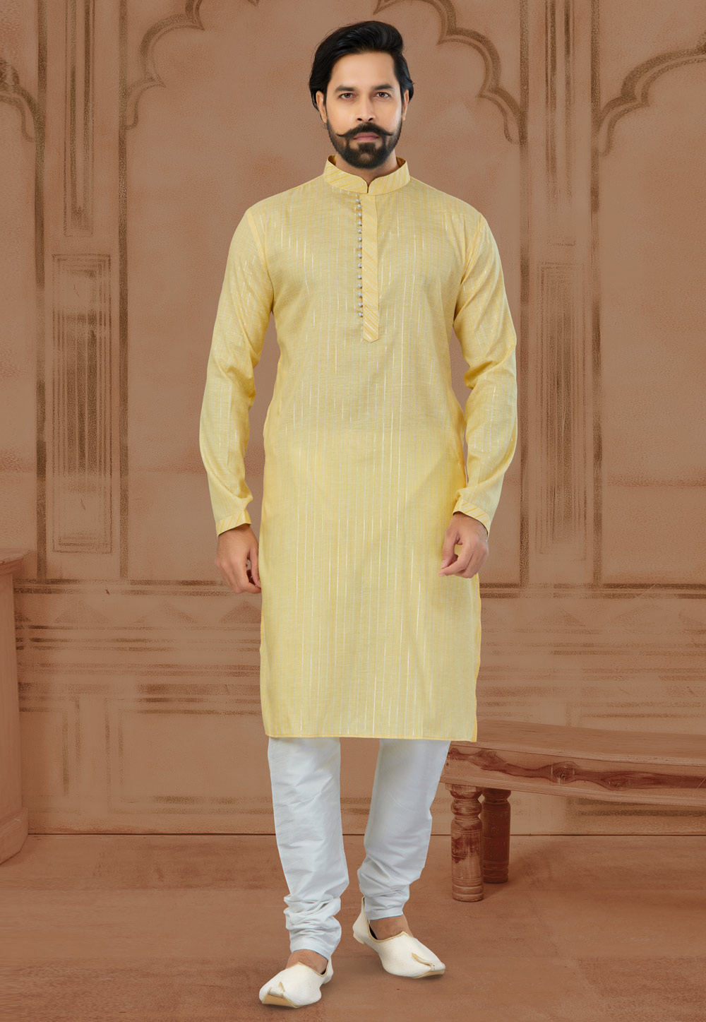 Yellow Cotton Kurta Pajama 269728