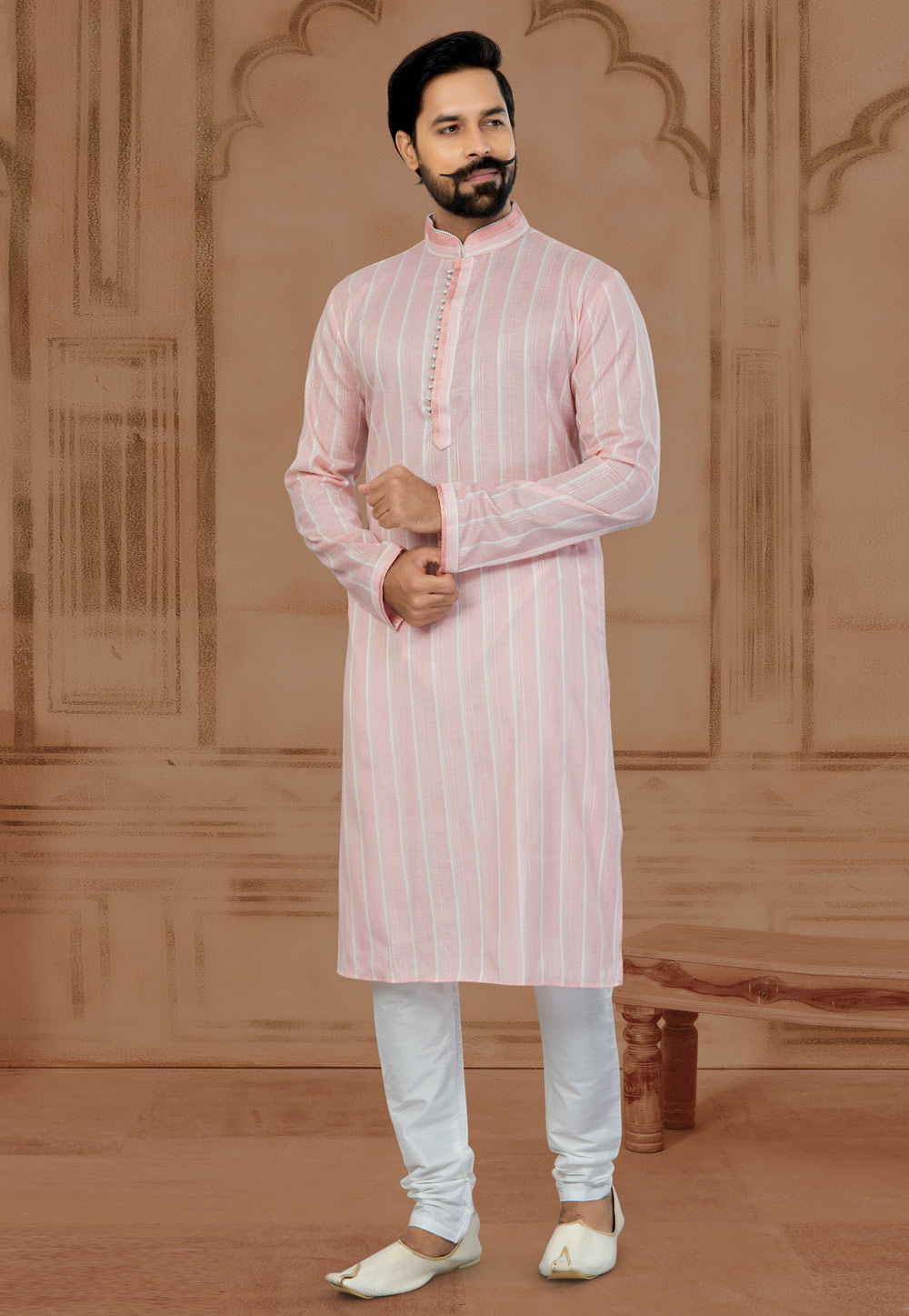 Light Pink Cotton Kurta Pajama 269731