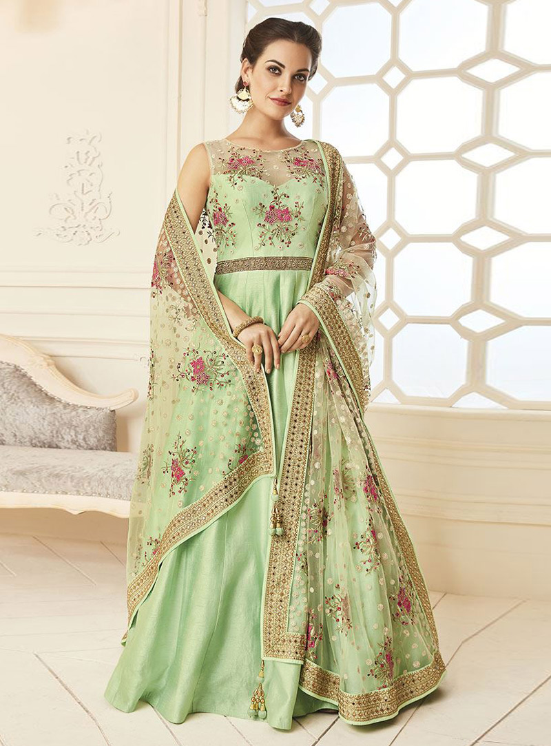 Light Green Banglori Silk Readymade Gown 136529