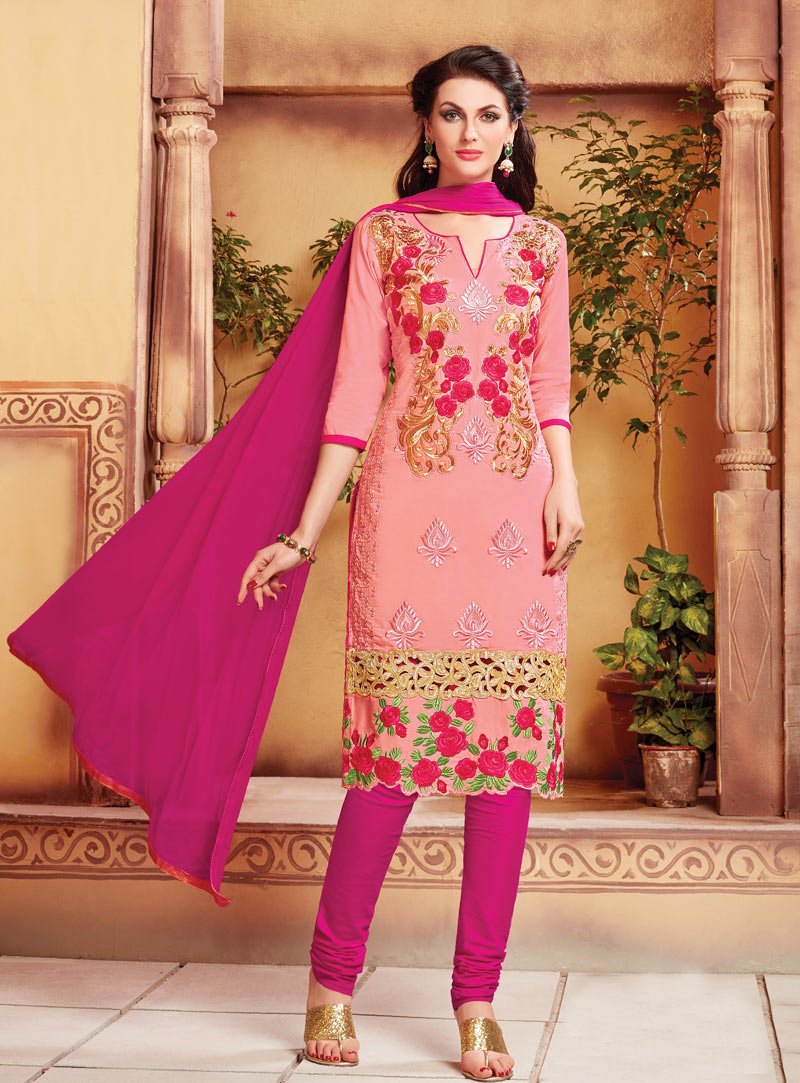 Pink Cotton Kameez With Churidar 88780