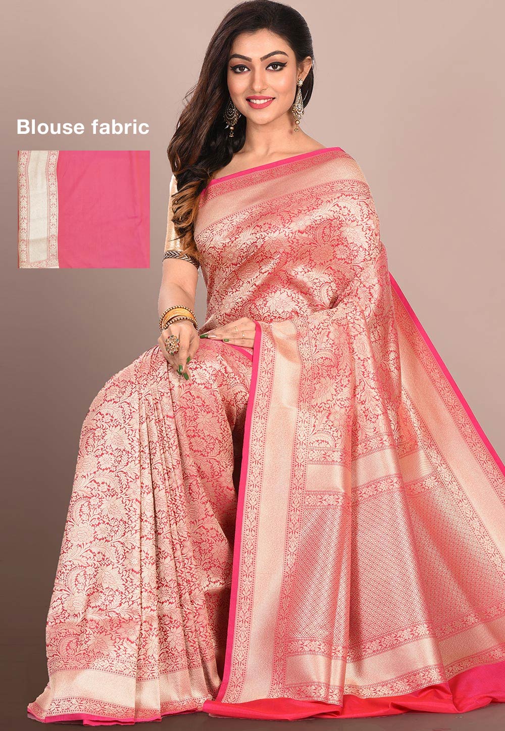 Pink Banarasi Silk Saree With Blouse 170207