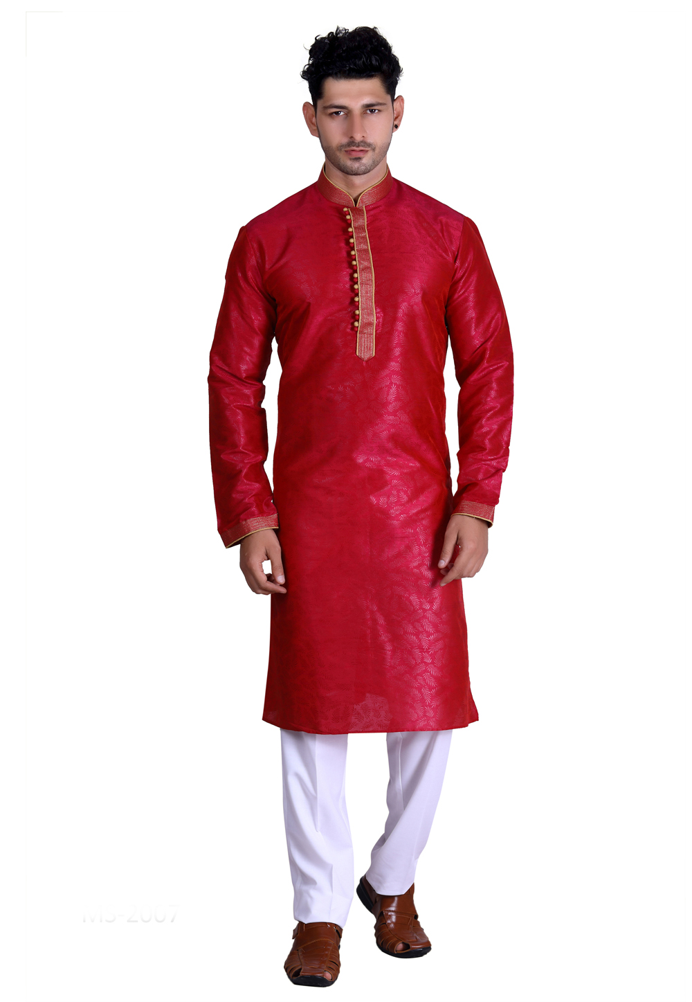 Red Art Silk Readymade Kurta Pajama 214182