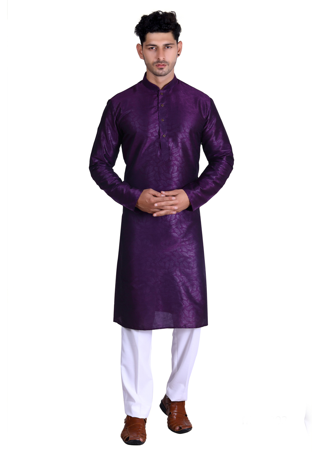 Purple Art Silk Readymade Kurta Pajama 214168