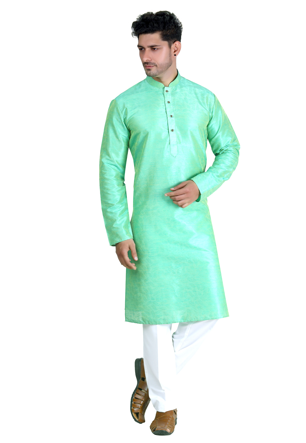 Light Green Art Silk Readymade Kurta Pajama 214173