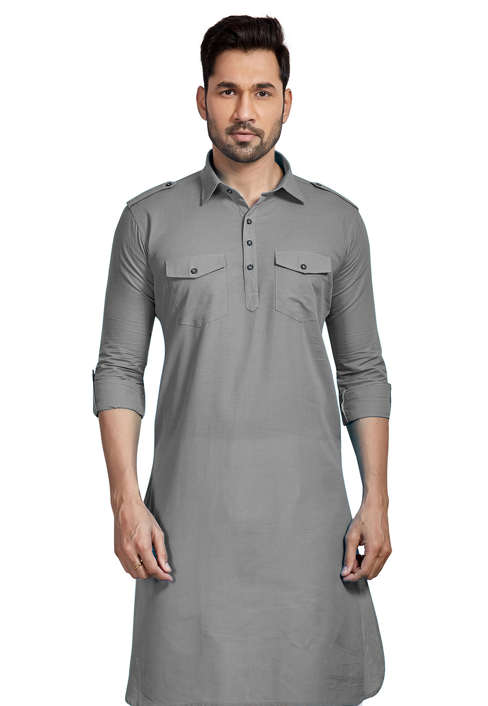 Grey colour pathani suit sale