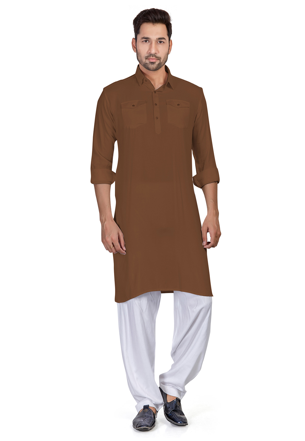 Brown Cotton Readymade Pathani Suit 265918