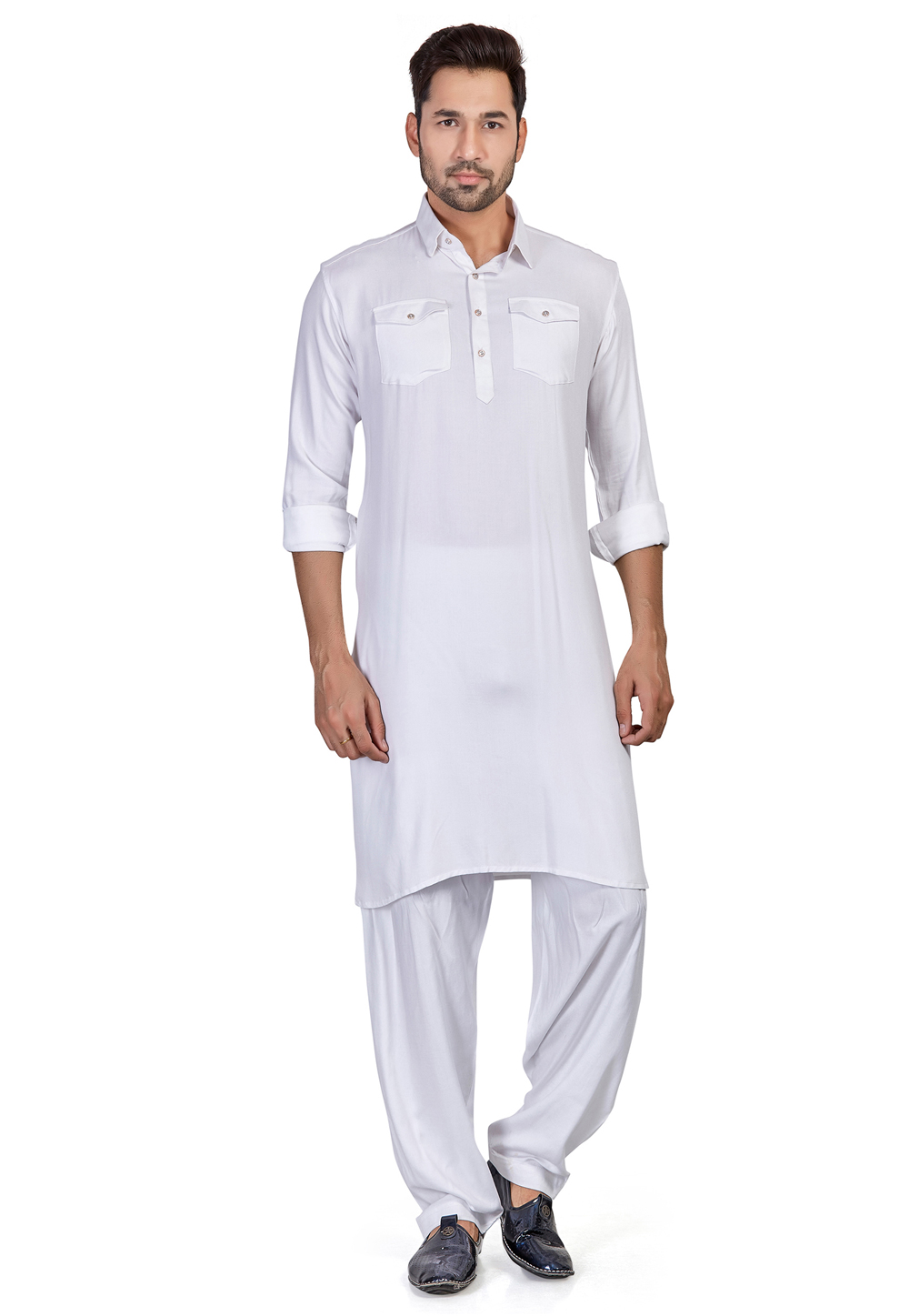 White Cotton Readymade Pathani Suit 265920