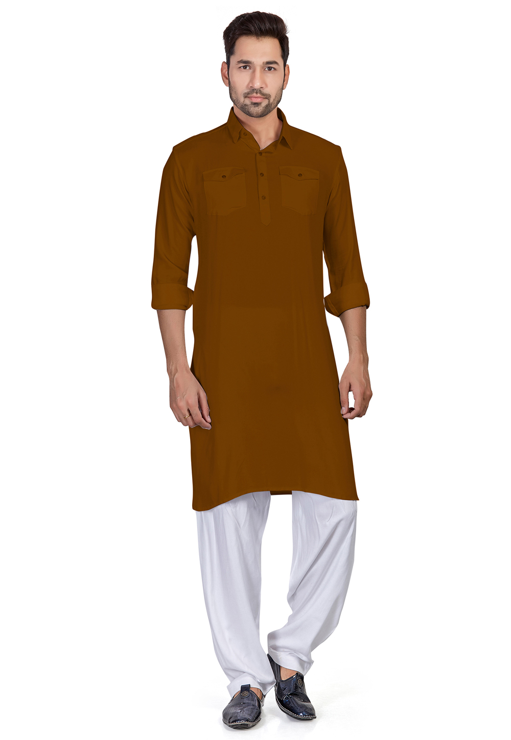 Brown Cotton Readymade Pathani Suit 265921