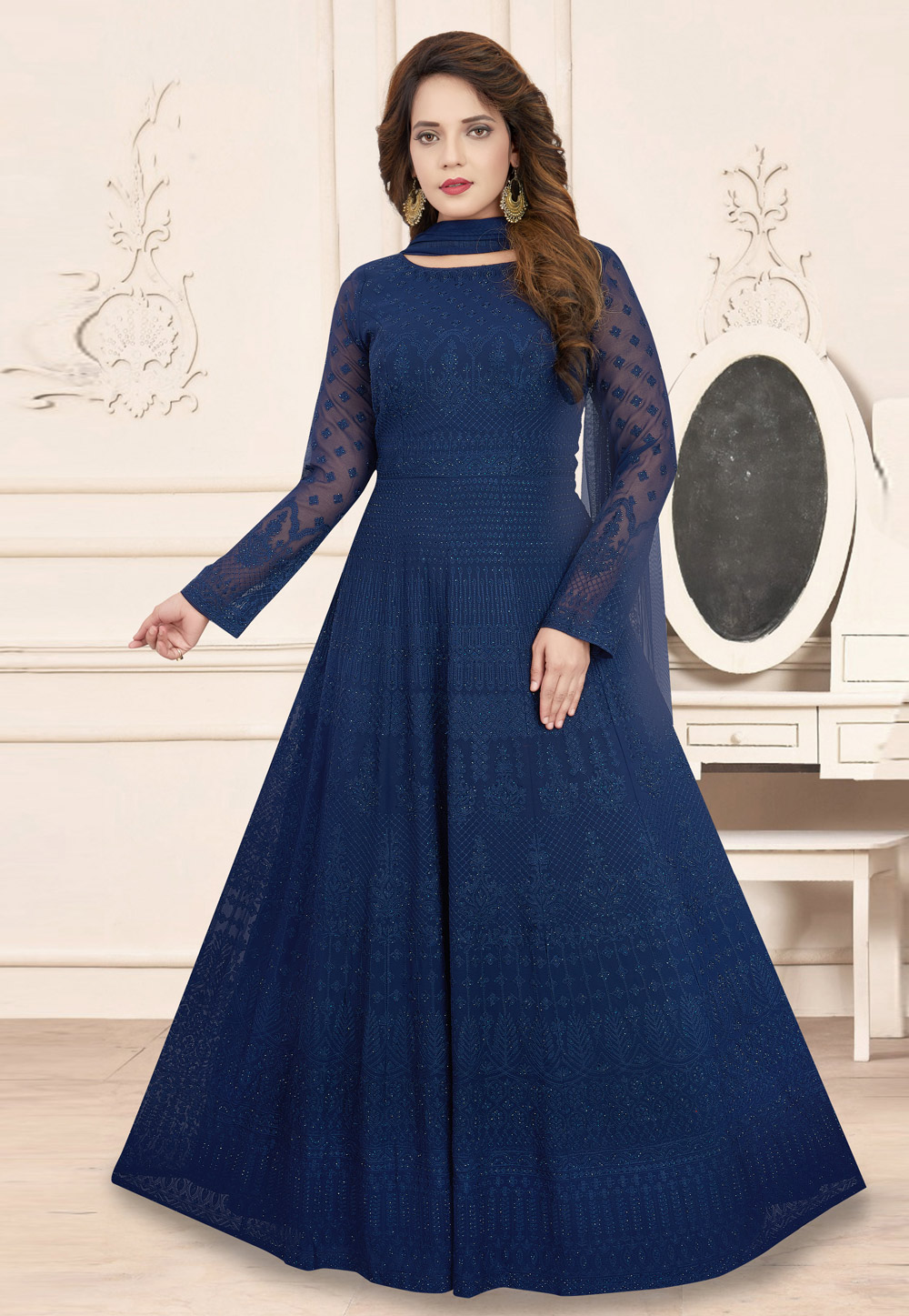 Blue Georgette Readymade Floor Length Anarkali Suit 208611