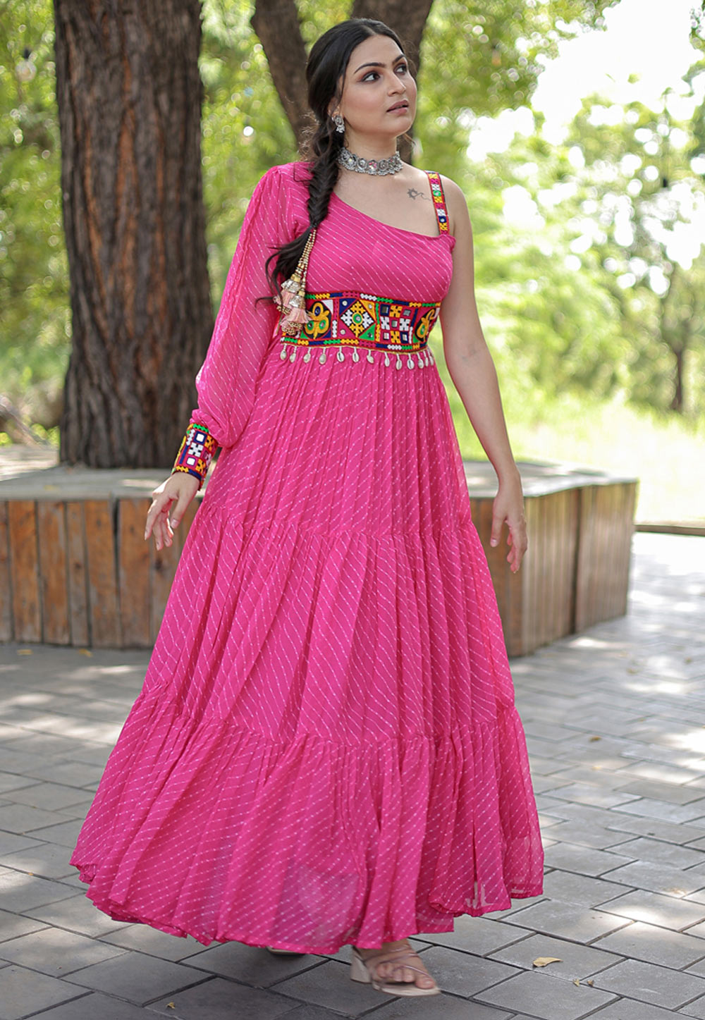 Pink Cotton Blend Gathered Gown