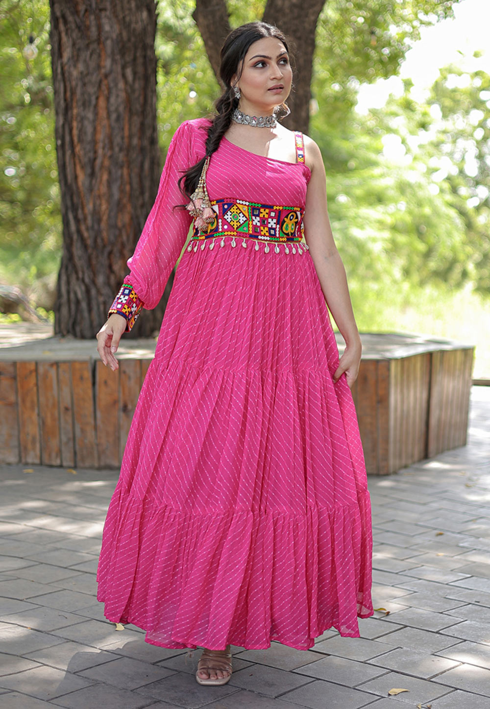 Pink Faux Georgette Navratri Gown 271034
