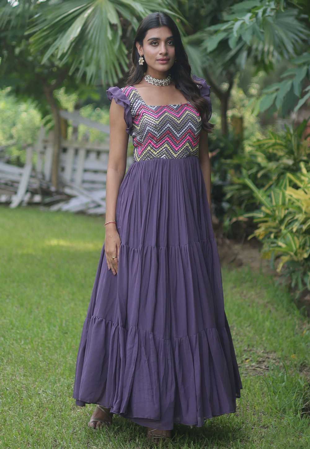 Purple Faux Georgette Gown 274856