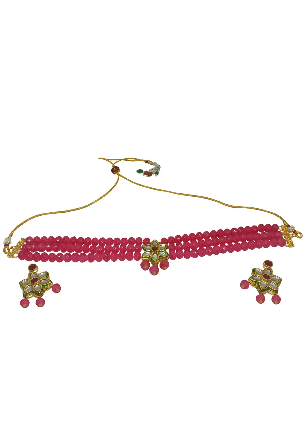 Magenta Alloy Necklace With Earrings 289899