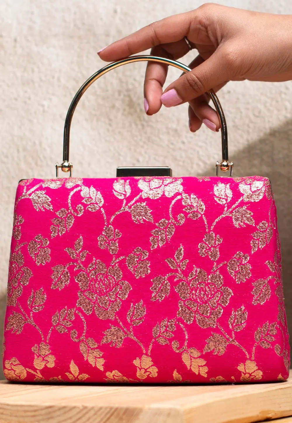 Magenta Art Silk Clutch 298999