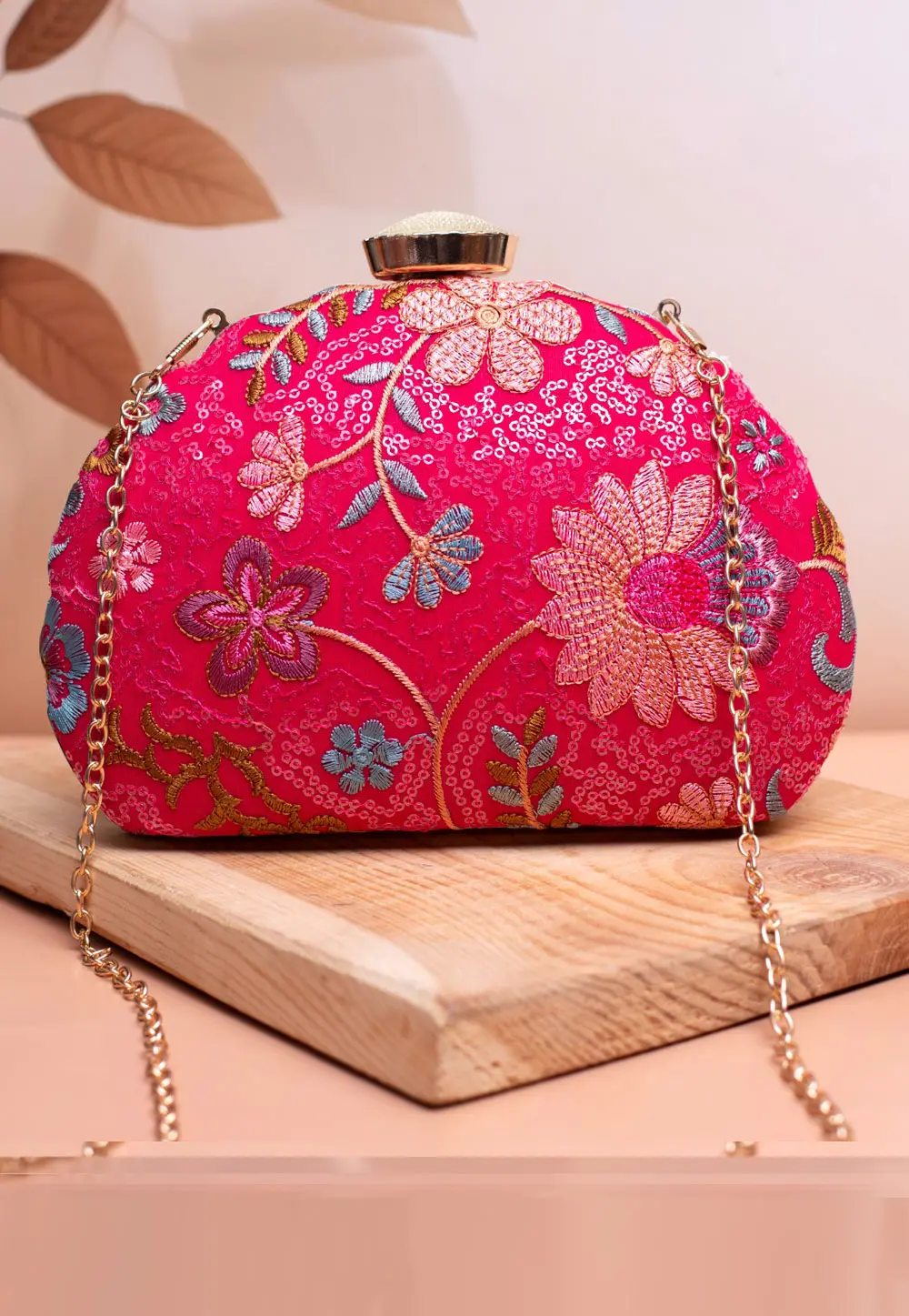 Magenta Art Silk Clutch 299374