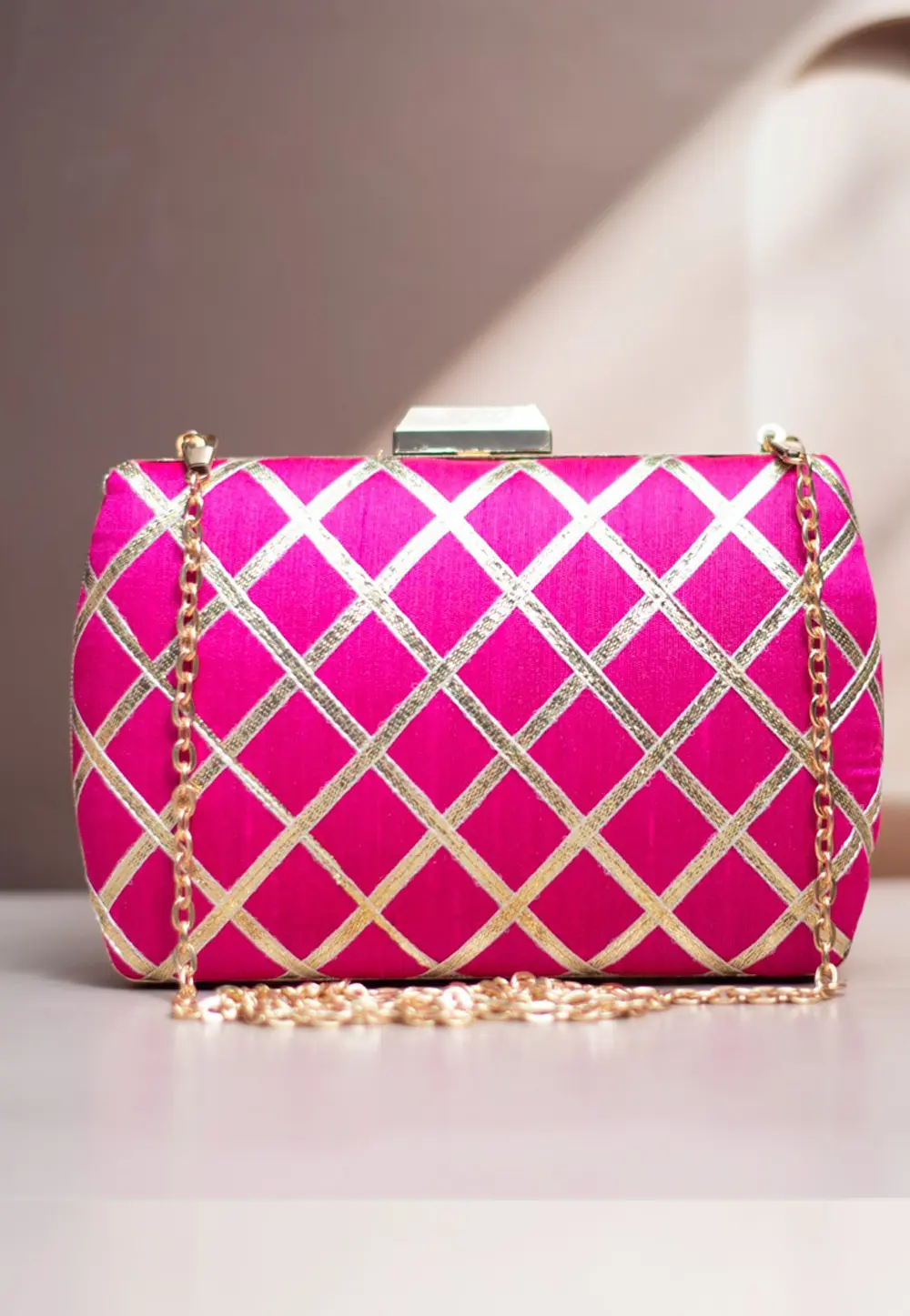 Magenta Art Silk Clutch 299578