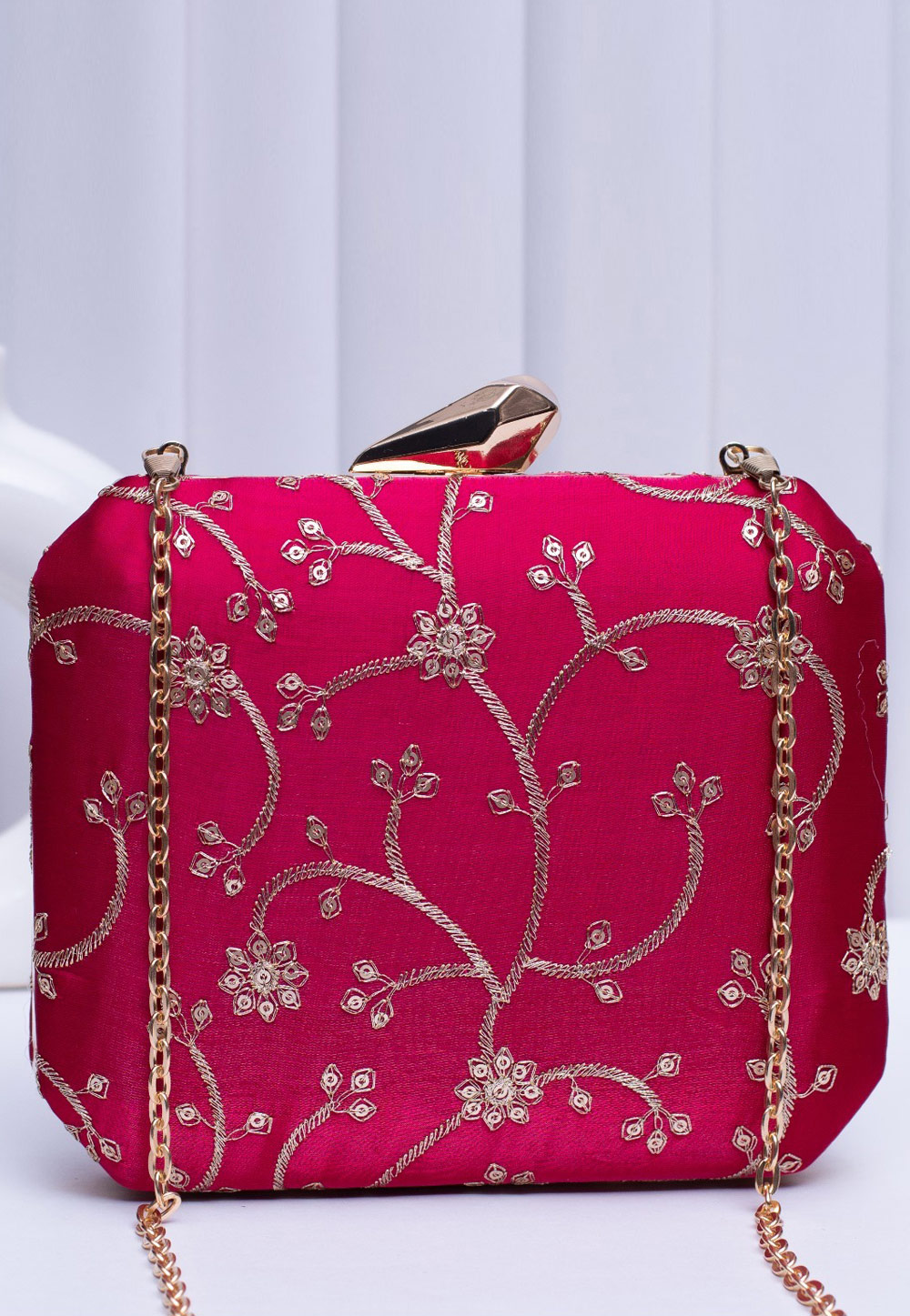 Magenta Art Silk Clutch 305943