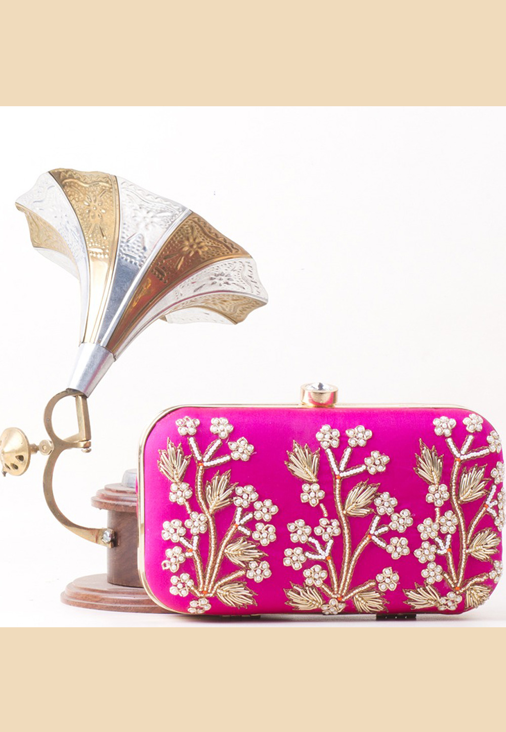 Magenta Art Silk Clutch 306374