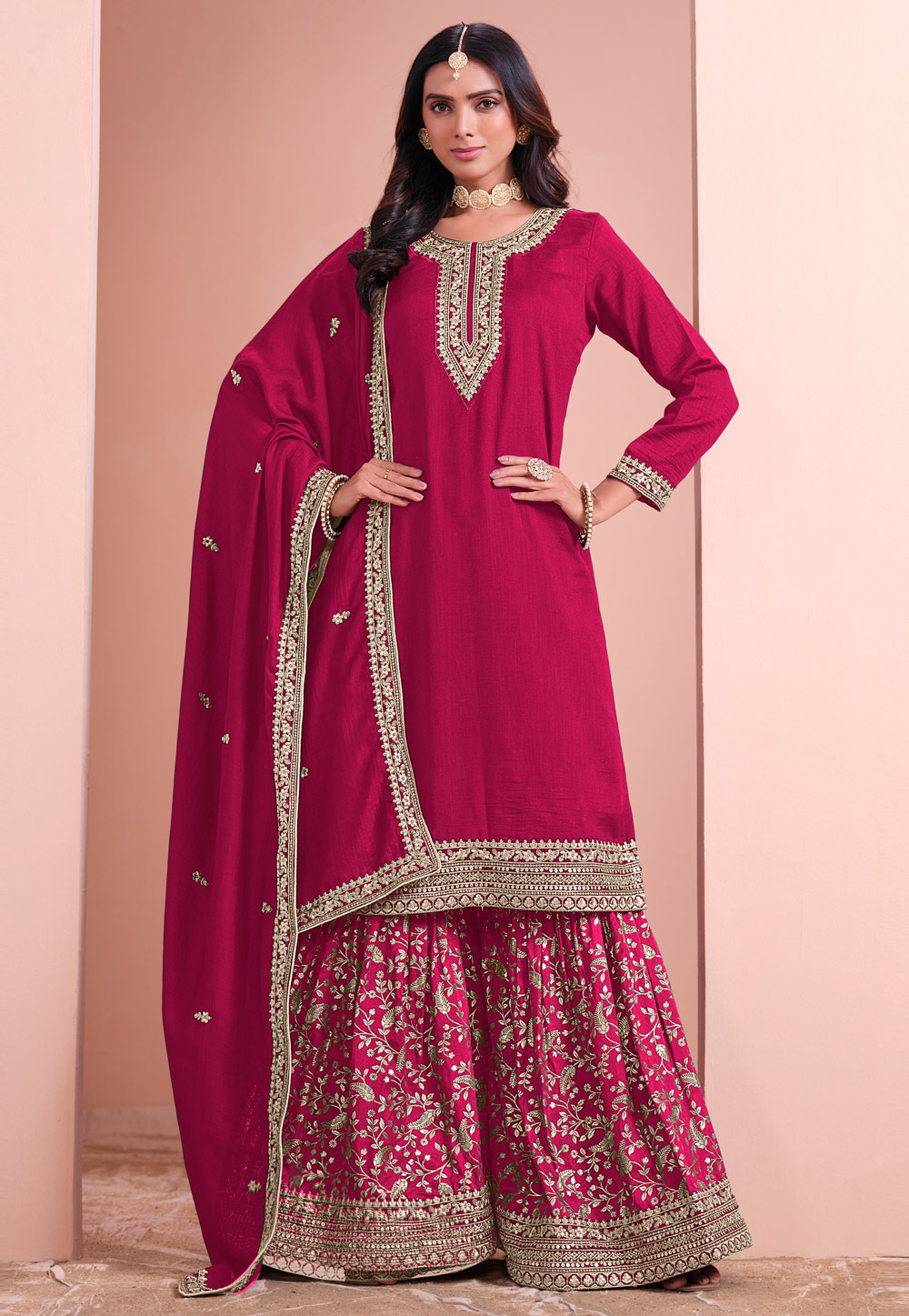 Magenta Art Silk Gharara Suit 306303