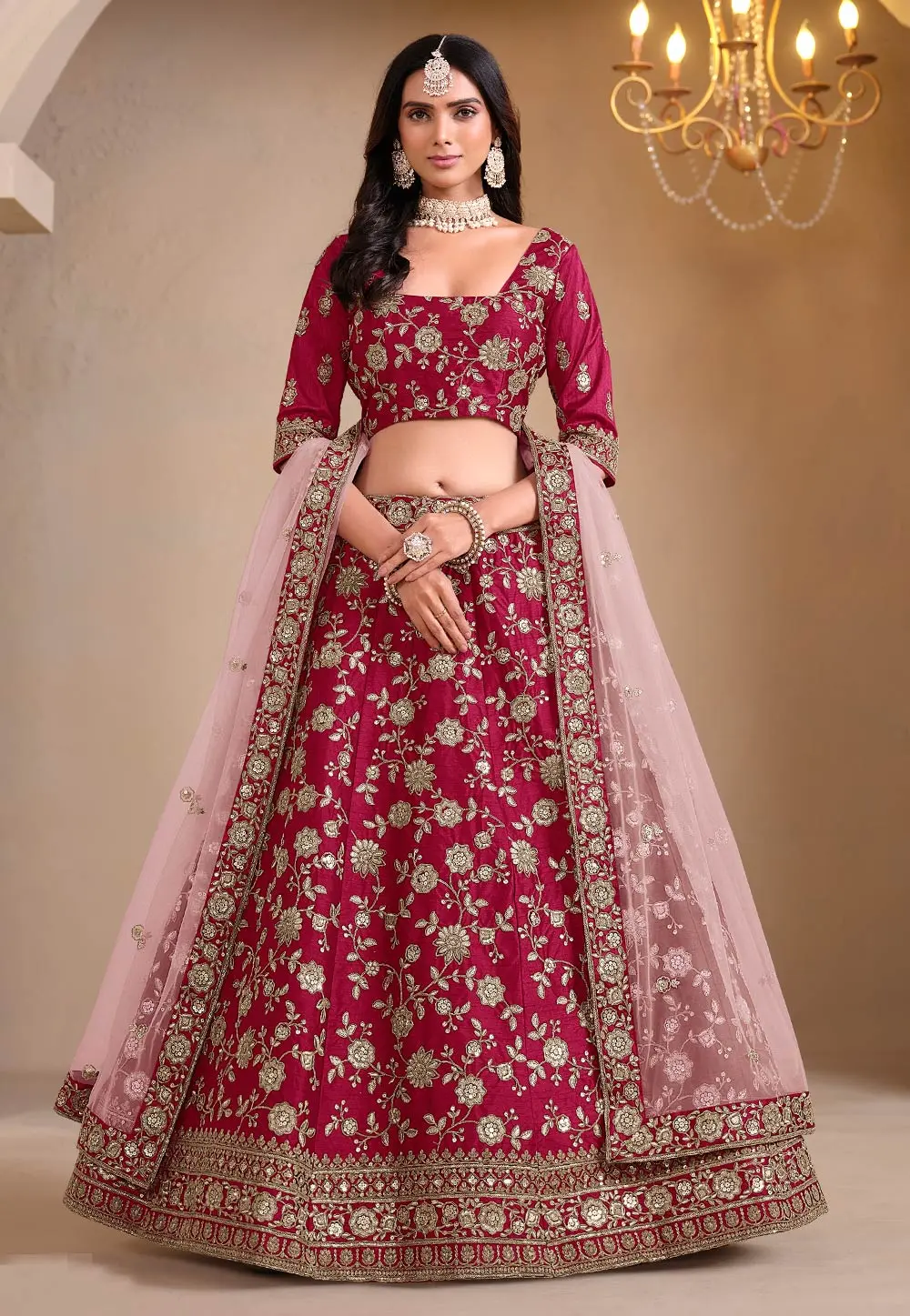 Magenta Art Silk Lehenga Choli 303248