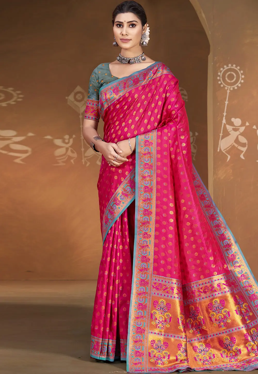 Magenta Art Silk Paithani Saree 303027