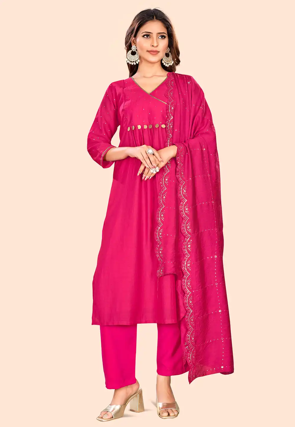 Magenta Art Silk Readymade Pakistani Suit 288366