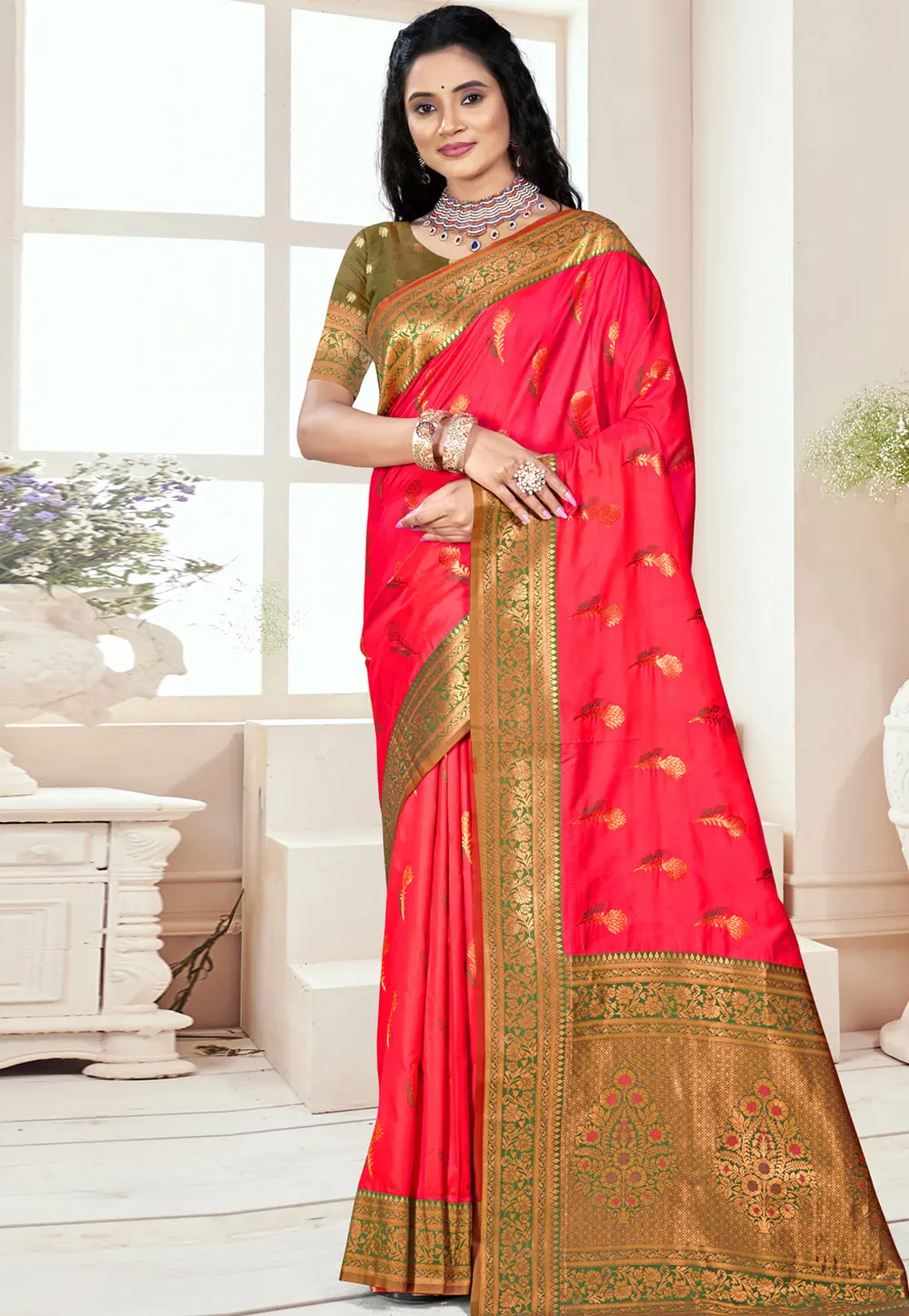 Magenta Art Silk Saree With Blouse 302660