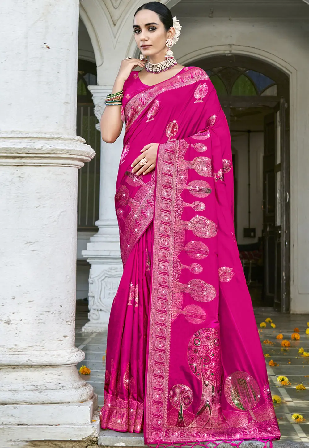 Magenta Art Silk Saree With Blouse 303010