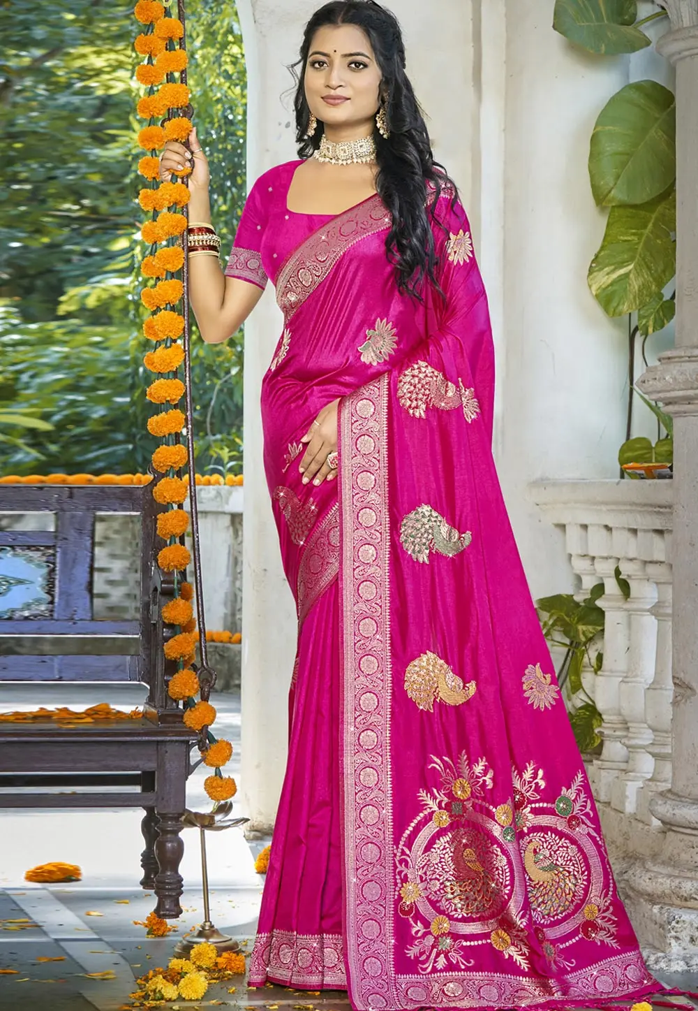 Magenta Art Silk Saree With Blouse 303026