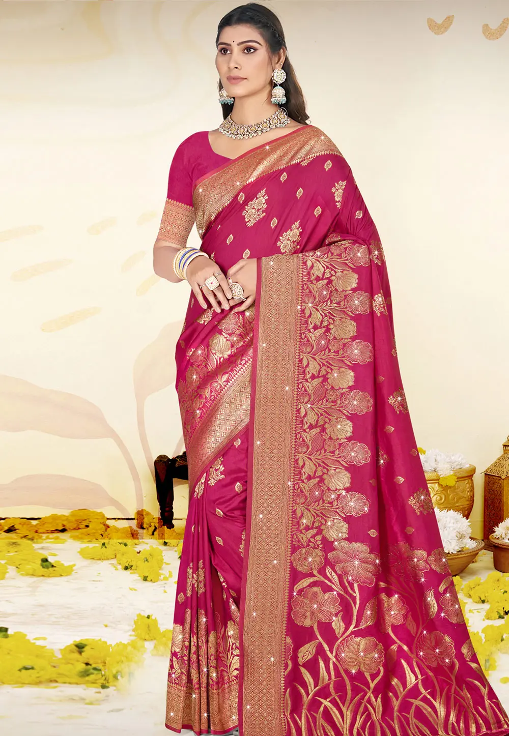 Magenta Art Silk Saree With Blouse 303043