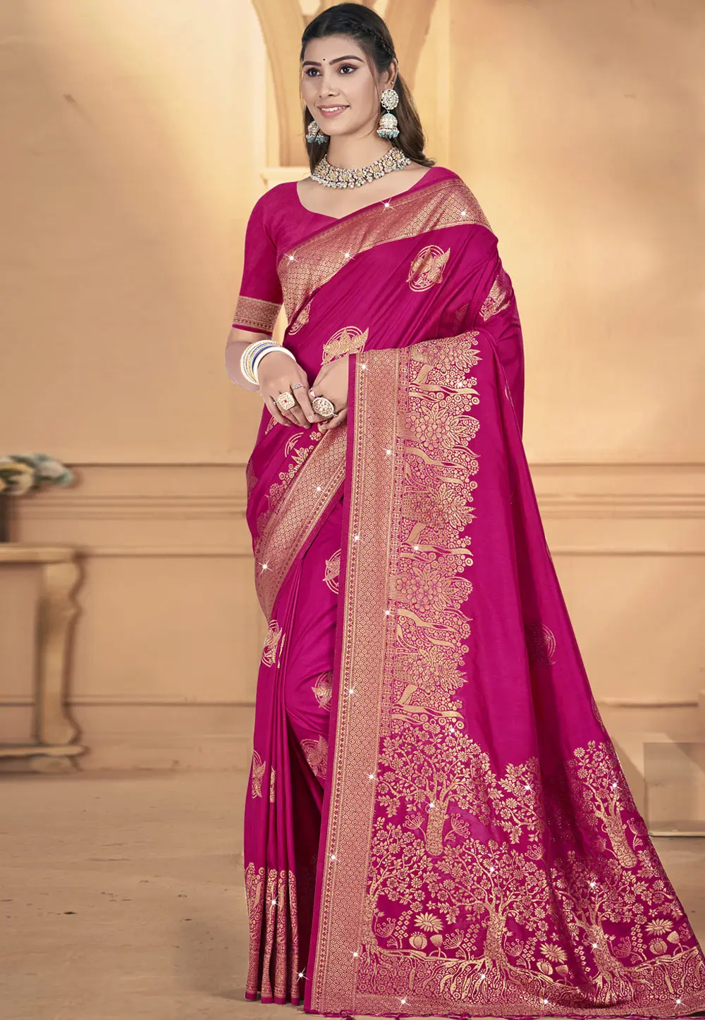 Magenta Art Silk Saree With Blouse 303049