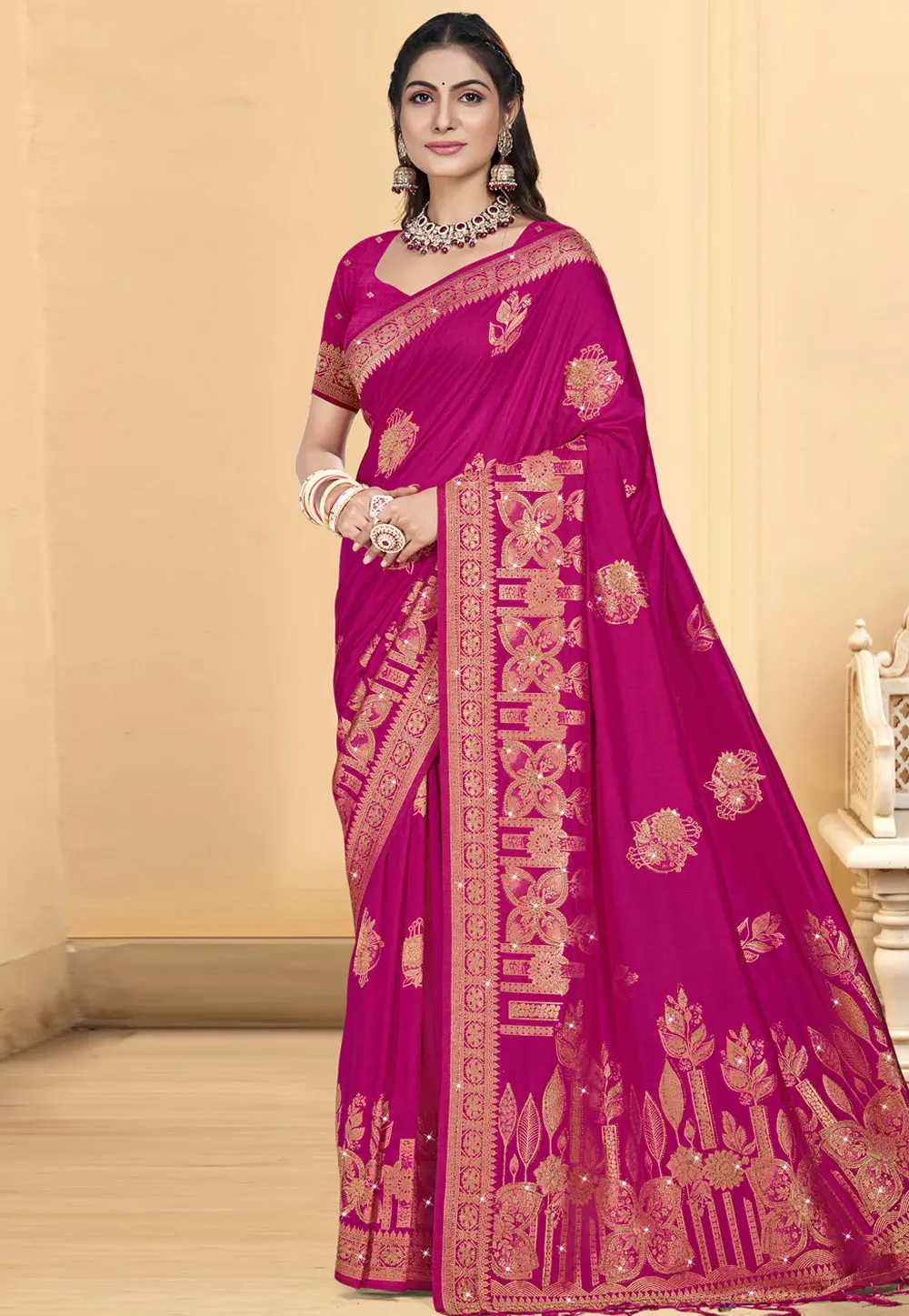 Magenta Art Silk Saree With Blouse 303051