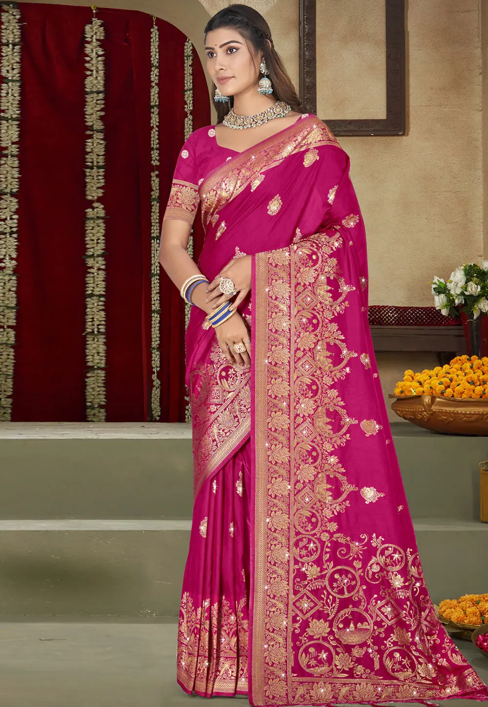 Magenta Art Silk Saree With Blouse 303060