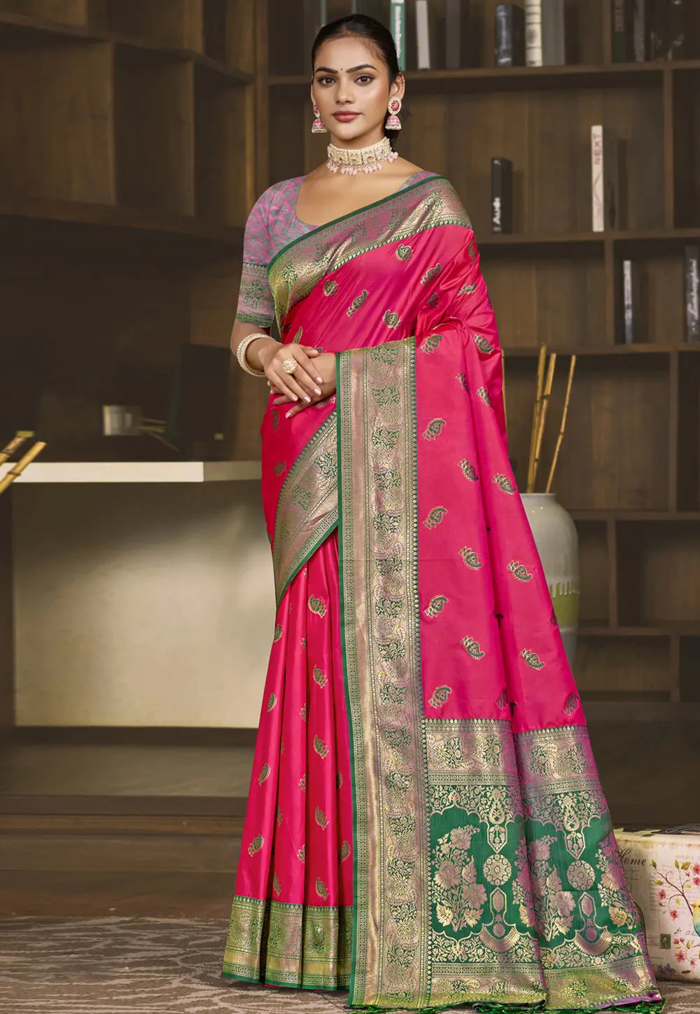 Magenta Art Silk Saree With Blouse 303079