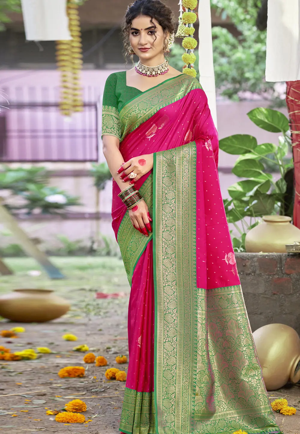 Magenta Art Silk Saree With Blouse 303091