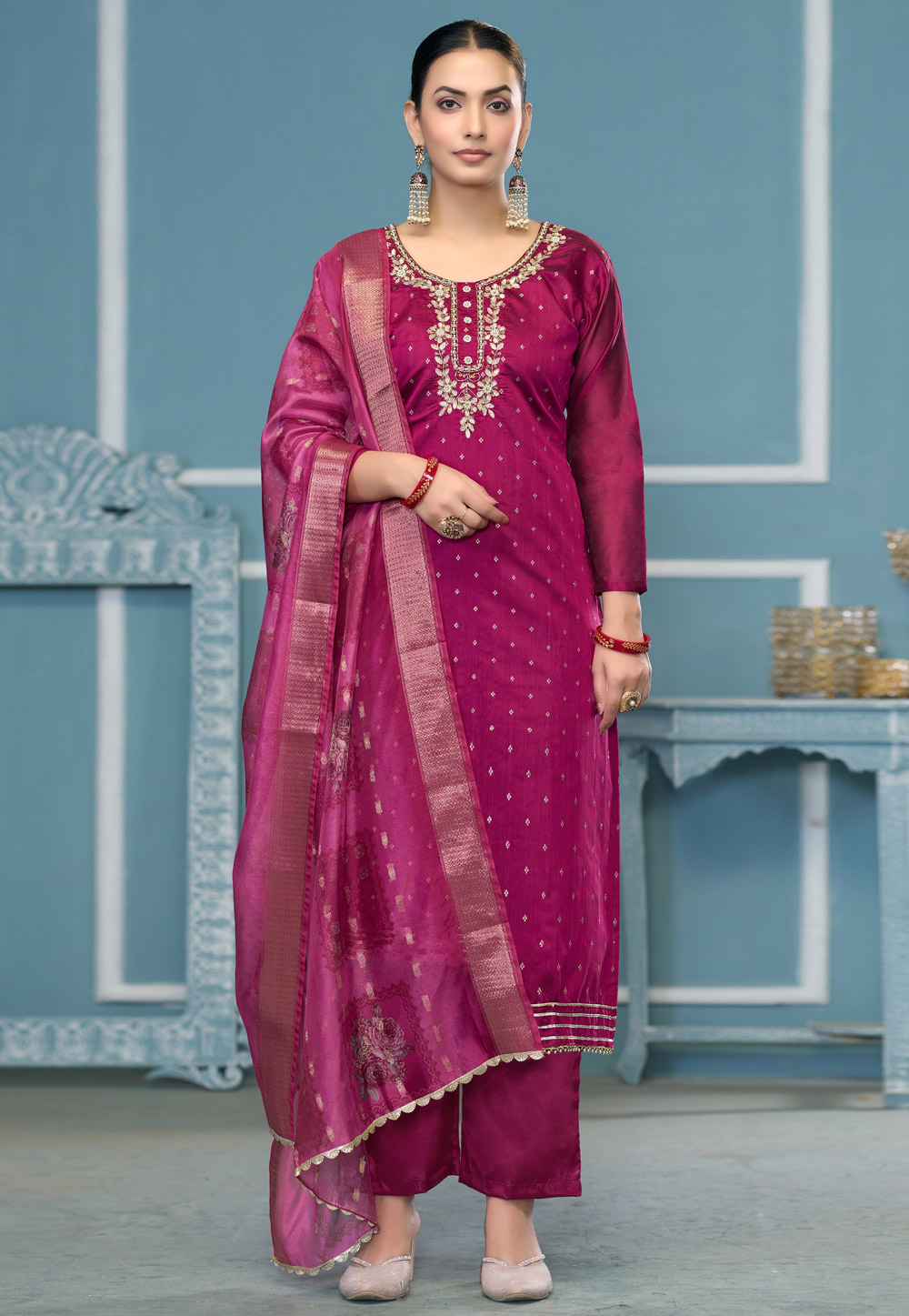 Magenta Banarasi Pant Style Suit 306845