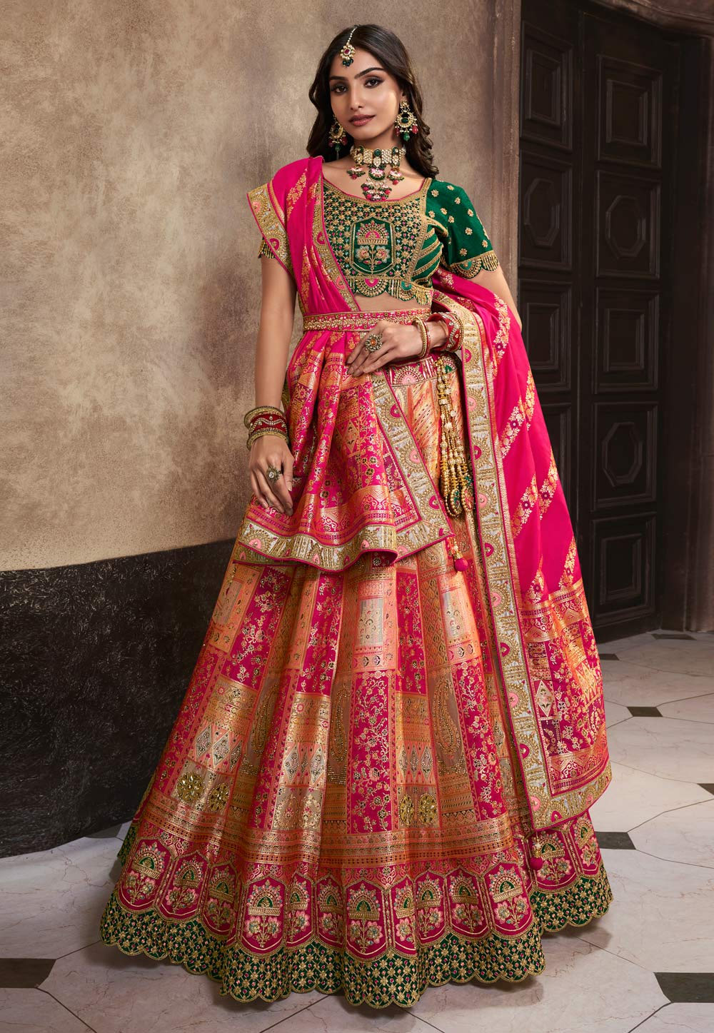 Magenta Banarasi Silk Circular Lehenga Choli 284446