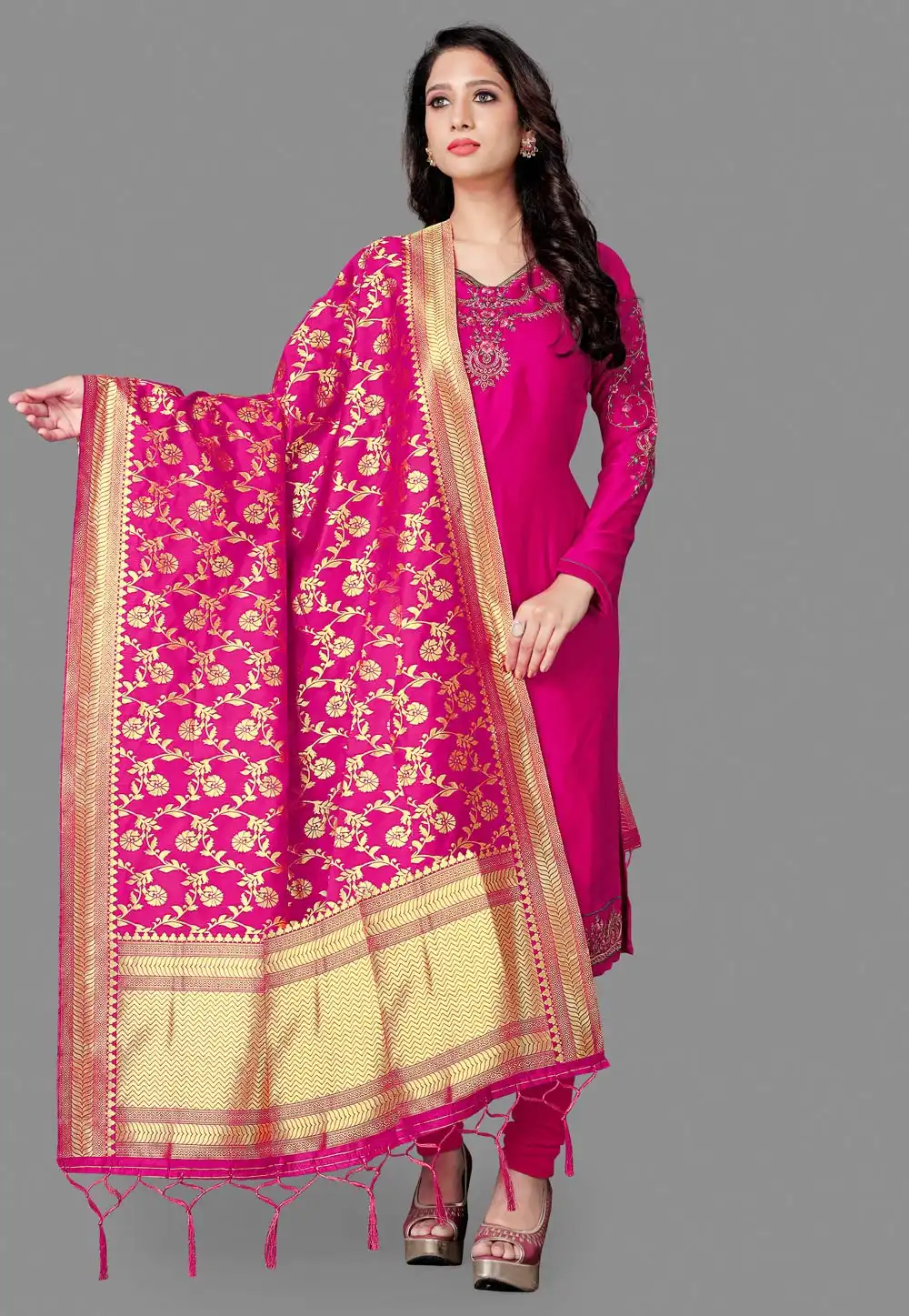 Magenta Banarasi Silk Dupatta 289778