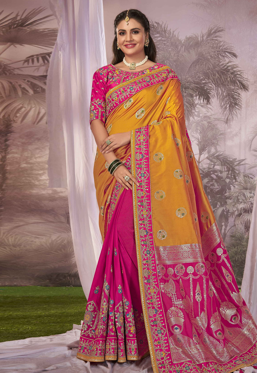 Magenta Banarasi Silk Half N Half Saree 287804