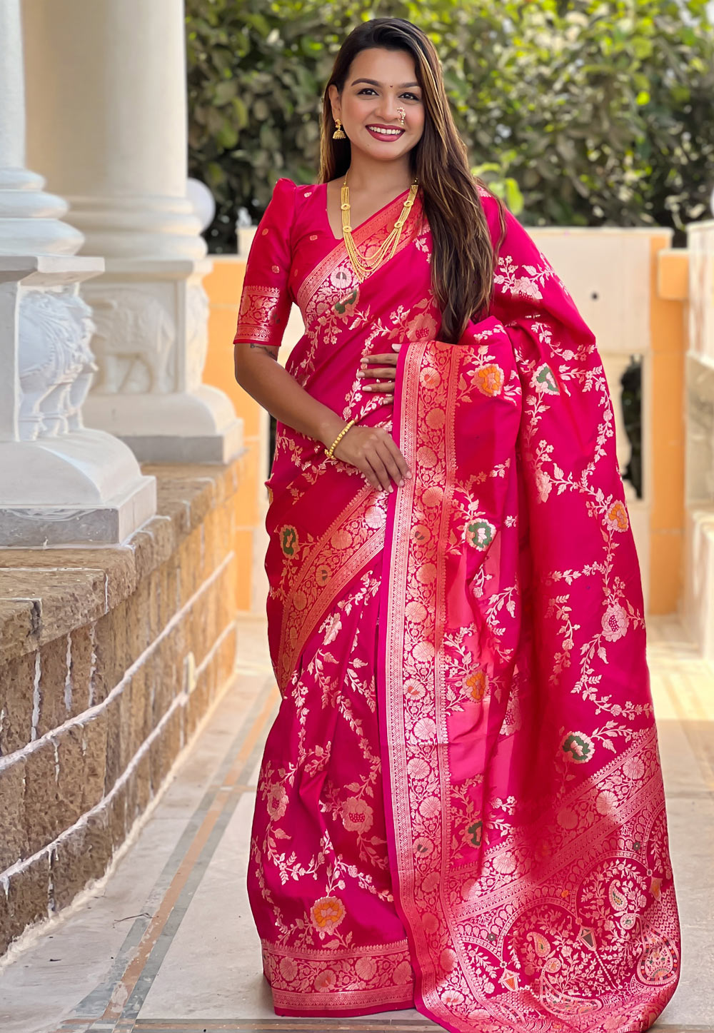 Magenta Banarasi Silk Saree 309240